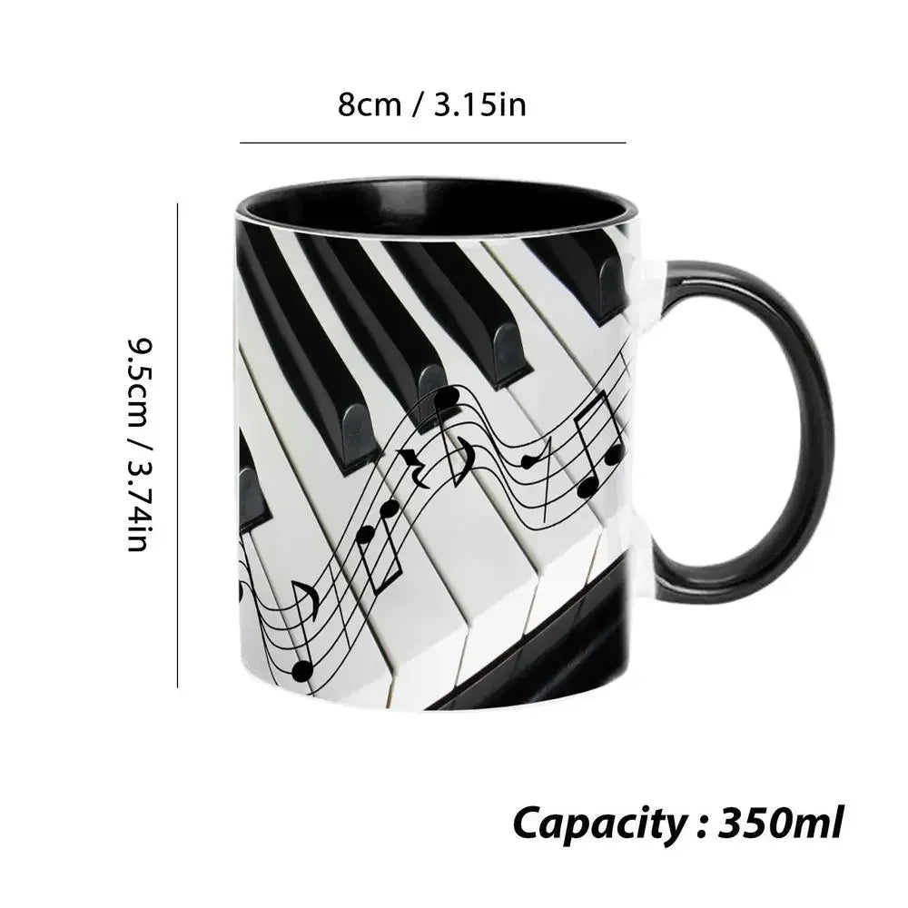 Music Theme Mug Coffee Mug Guitar Piano Violin Ceramic Cup Comfortable Handle Patterned Drinkware Home Office Desk Tea Cups