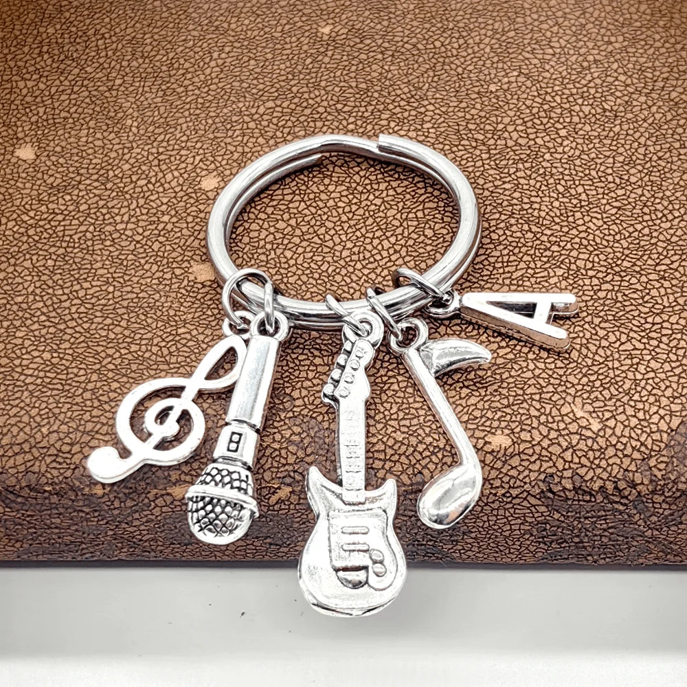 Microphone-Note-Guitar Charm Keychain – Music Lover’s Metal Key Ring