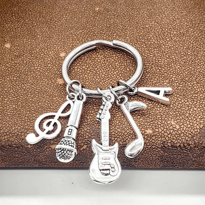 Microphone-Note-Guitar Charm Keychain – Music Lover’s Metal Key Ring