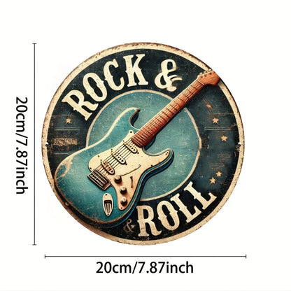 Rock & Roll Guitar Themed Aluminum Metal Tin Sign , Foil Engraved Wall Art Decor - For Home Office - Ideal for Living Room, Bar