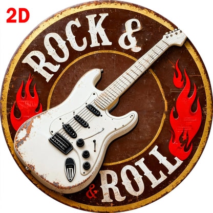 Rock & Roll Guitar Themed Aluminum Metal Tin Sign , Foil Engraved Wall Art Decor - For Home Office - Ideal for Living Room, Bar