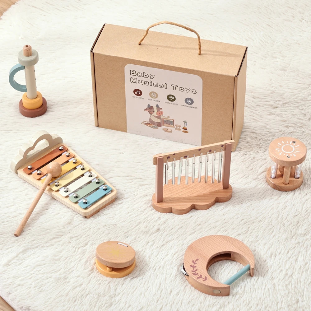 7pc Sets Music Toys for Children Music Instruments Girl Toys Wooden Cartoon Educational Instruments Children's Toys Instruments