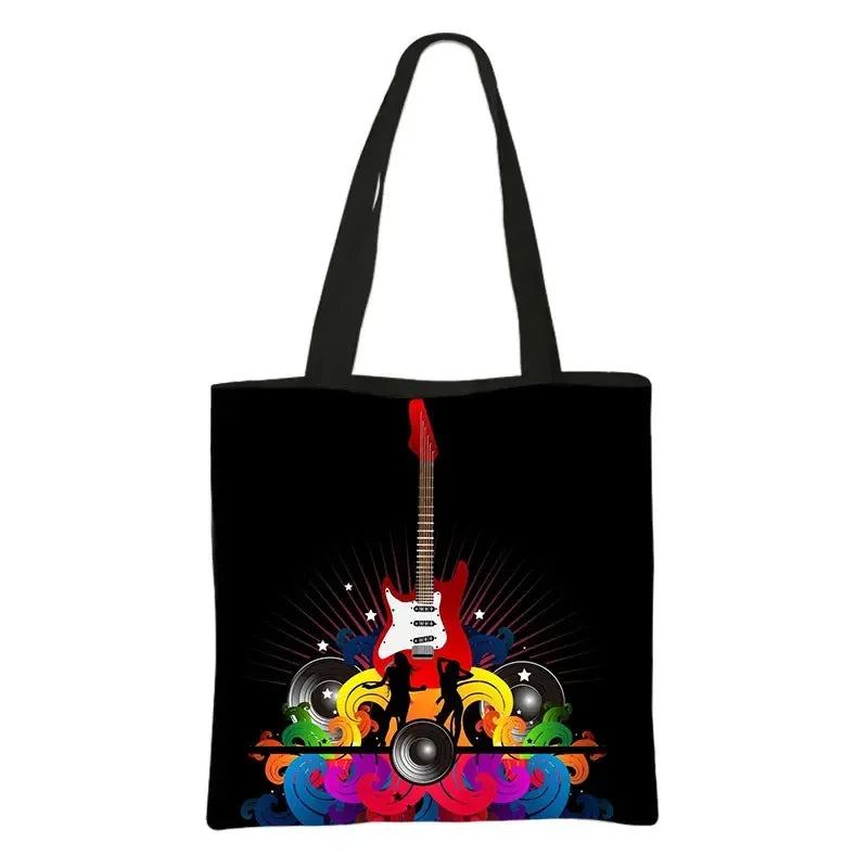 Music Notes Print Tote Bag Musical Instrument Handbag Guitar Violin/Violoncello/Piano Shoulder Bag BookBag Day Bag Shopping Bag