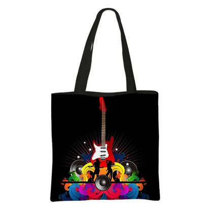 Music Notes Print Tote Bag Musical Instrument Handbag Guitar Violin/Violoncello/Piano Shoulder Bag BookBag Day Bag Shopping Bag