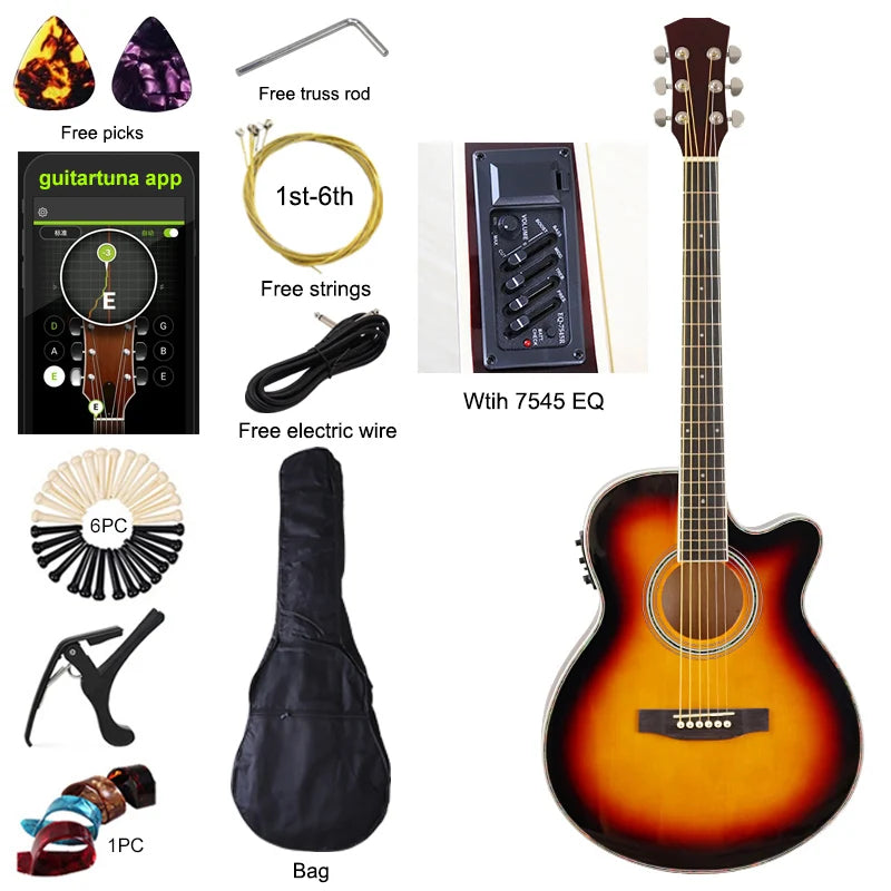 Thin-Body Acoustic-Electric Guitar Bundle – Beginner Guitar with Free Gig Bag & Extra Strings