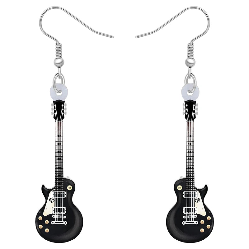 Bonsny Acrylic Anime Guitar Dangle Earrings Musical Instruments Drop Charms Fashion Jewelry For Women Girls Teens Gift Accessory