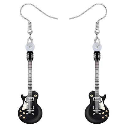 Bonsny Acrylic Anime Guitar Dangle Earrings Musical Instruments Drop Charms Fashion Jewelry For Women Girls Teens Gift Accessory