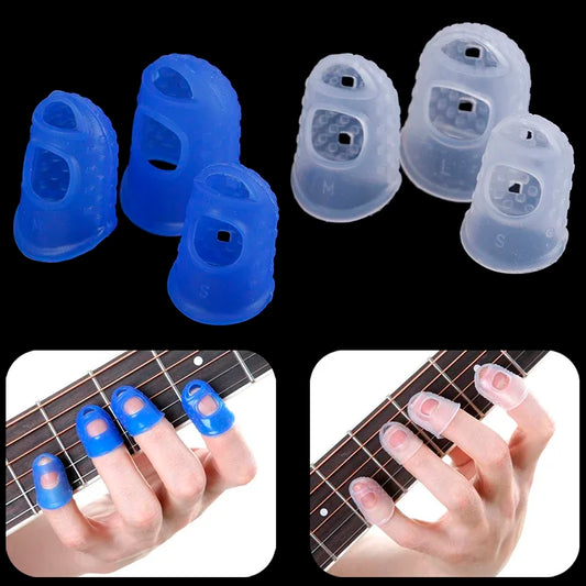 Transparent Blue Color 4Pcs/Set Silicone Finger Guards Guitar Fingertip Protectors For Ukulele Guitar S M L  Acoustic Guitar