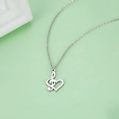 Heart Music-Note Treble Clef Necklace – Stainless Steel Unisex Music Pendant