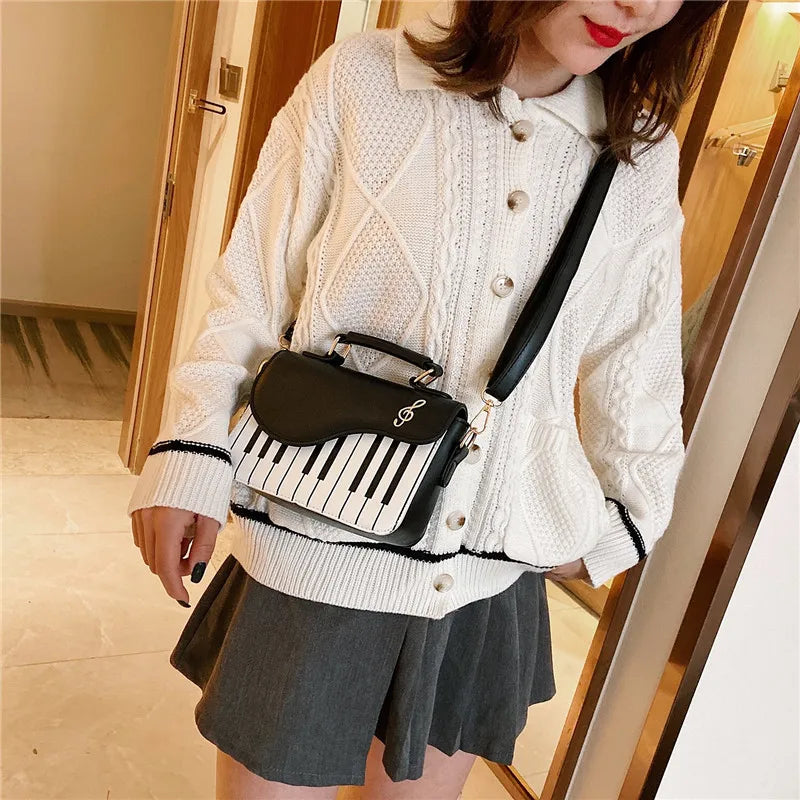 Korean Piano Design Women's Shoulder Bag PU Leather Messenger Handbag Fashion Crossbody with Coin Pocket