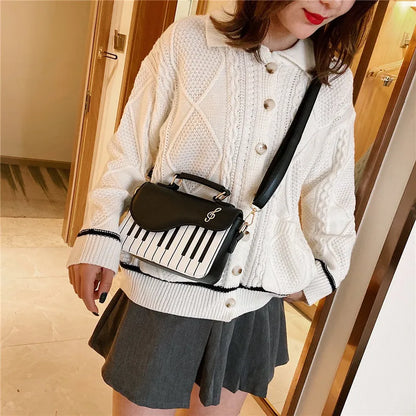 Korean Piano Design Women's Shoulder Bag PU Leather Messenger Handbag Fashion Crossbody with Coin Pocket