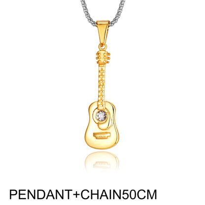 Punk Guitar Shape pendant necklace Stainless Steel Men or Women Necklaces Jewelry Hiphop Rock Slide Music Element sweater Chains