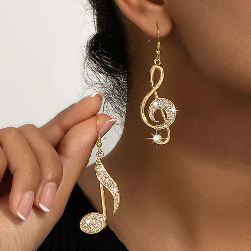 Dangle Earrings Personality Exaggerate Rhinestone Jewelry Women Musical Note Pendant Exquisite Trend Fashion Party Gifts RG0103
