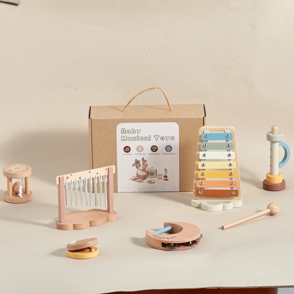 7pc Sets Music Toys for Children Music Instruments Girl Toys Wooden Cartoon Educational Instruments Children's Toys Instruments