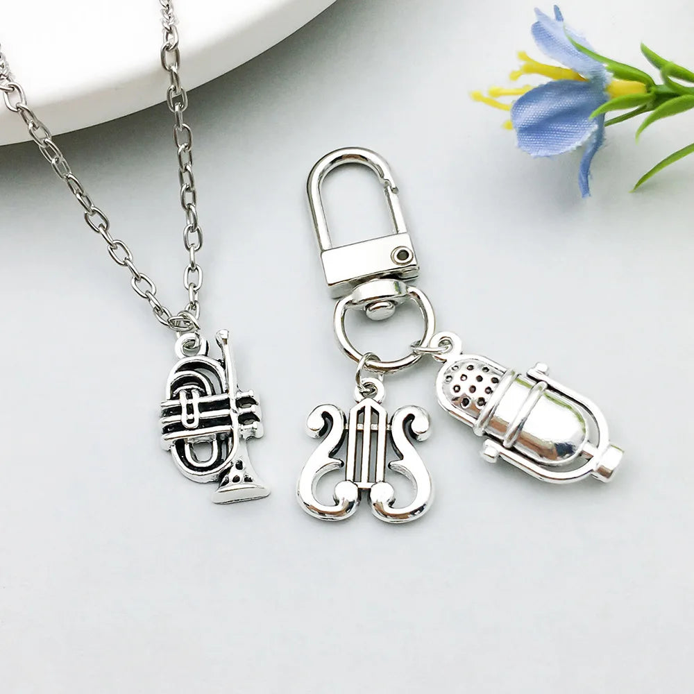 10-Piece Silver Music Instrument Charms – Guitar, Microphone & Note Pendants for DIY Jewelry