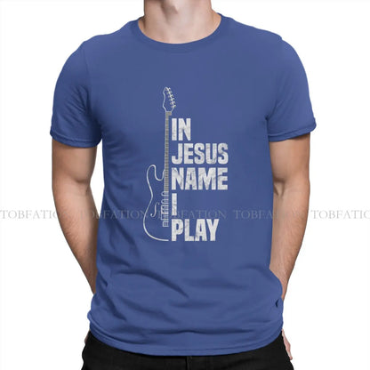 In Jesus Name I Play Guitar Christian Guitar Playe Unique TShirt Jesus Casual T Shirt 100% Cotton Hot Sale T-shirt For Adult