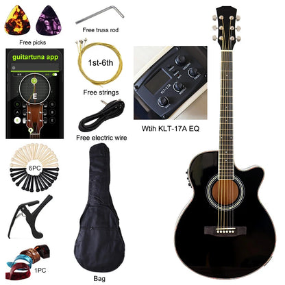 Thin-Body Acoustic-Electric Guitar Bundle – Beginner Guitar with Free Gig Bag & Extra Strings