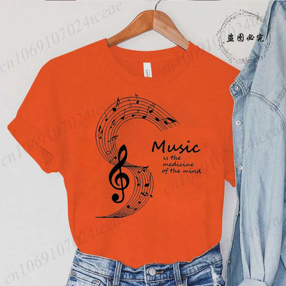 Summer Fashion Brand Women's T-shirt Clothing Music Note Print Tshirt Clothing Y2k Streetwear T Shirt Music Note Lover Tee Tops