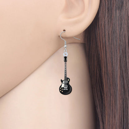 Bonsny Acrylic Anime Guitar Dangle Earrings Musical Instruments Drop Charms Fashion Jewelry For Women Girls Teens Gift Accessory