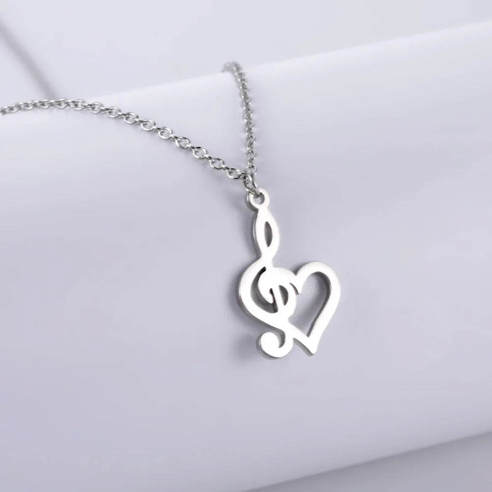 Heart Music-Note Treble Clef Necklace – Stainless Steel Unisex Music Pendant