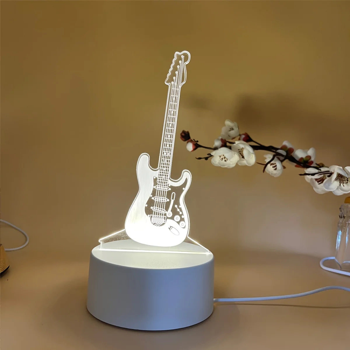 1pc 3D Stereo Night Light, Guitar Bedside Lamp, Acrylic Table Lamp, LED Warm White Desk Lamp