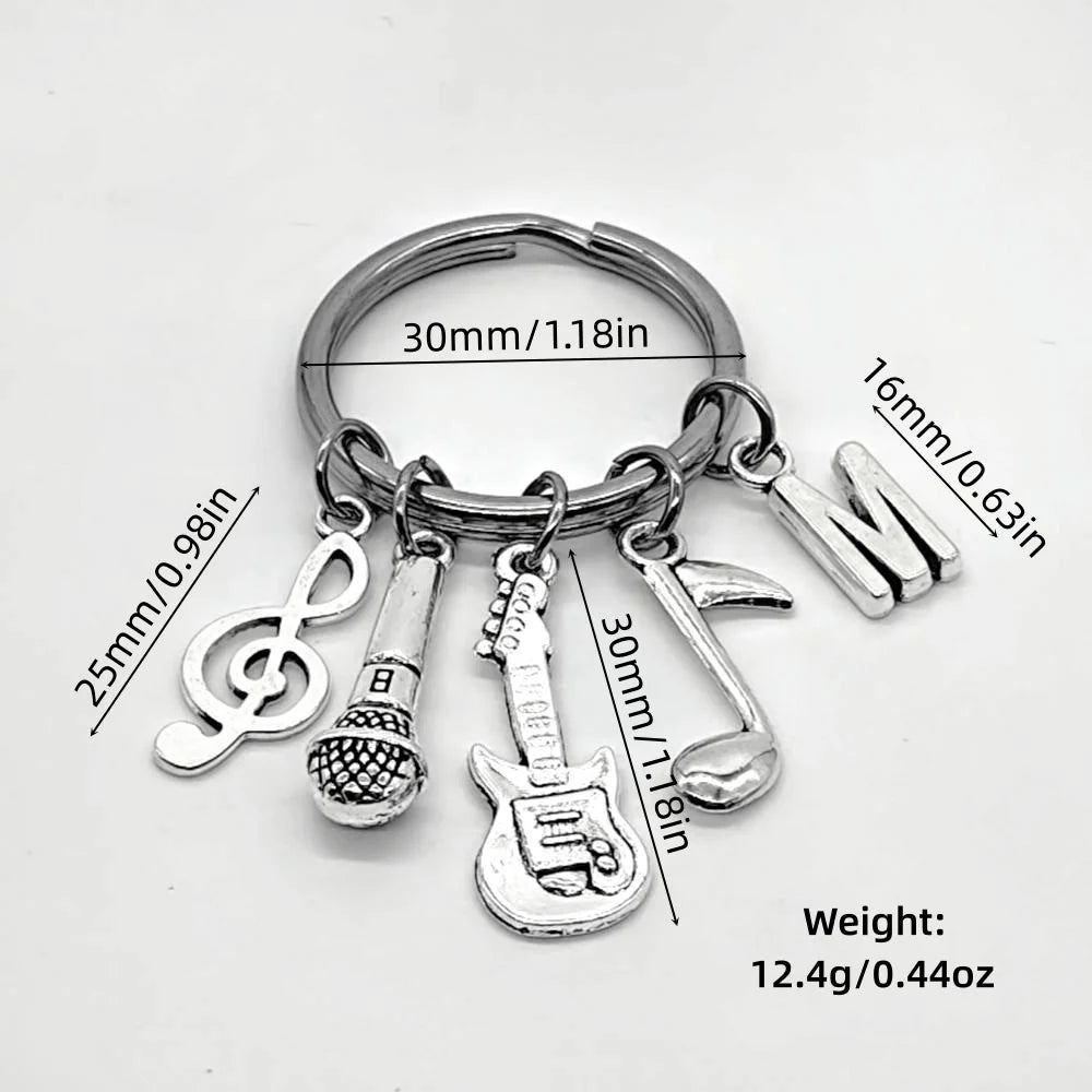 Microphone-Note-Guitar Charm Keychain – Music Lover’s Metal Key Ring