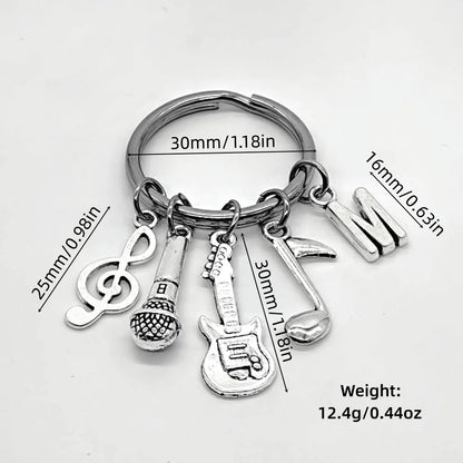 Microphone-Note-Guitar Charm Keychain – Music Lover’s Metal Key Ring