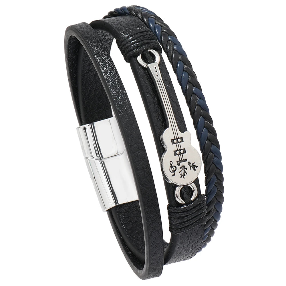 Hip-hop rock jewelry bracelets bangles fashion guitar PU leather bracelet for men