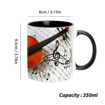 Music Theme Mug Coffee Mug Guitar Piano Violin Ceramic Cup Comfortable Handle Patterned Drinkware Home Office Desk Tea Cups