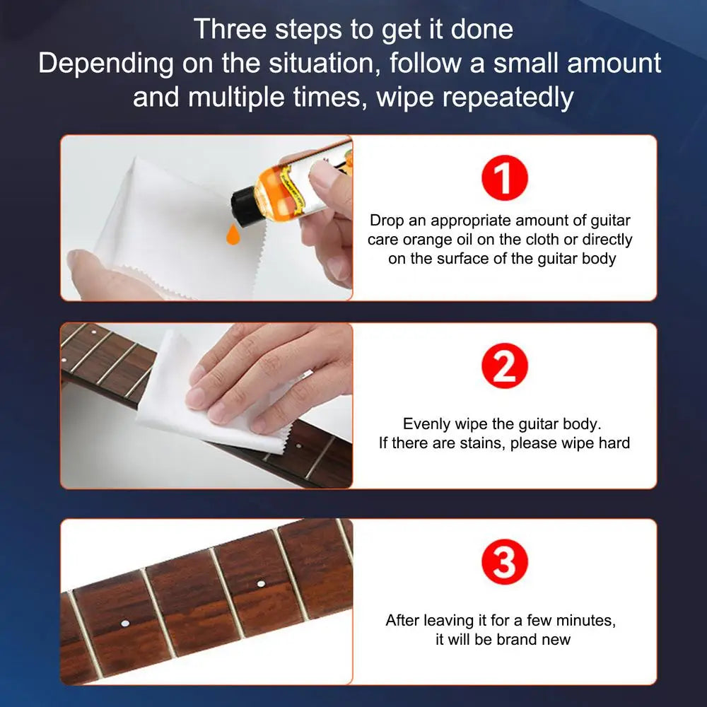 Fretboard Conditioner Guitar Care Oil Cleaner Polish Kit 120ml Polishing Oil Portable Guitar Care Orange Oil with Cleaning Cloth