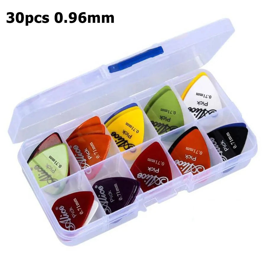 30pcs Boxed ABS Picks 0.58mm-1.5mm Multi Thickness Guitar Picks Suitable for Guitar Ukulele Bass String Instrument Accessories