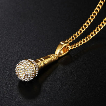 Hip Hop Iced Out Bling Microphone Pendants Necklace For Women/Men Stainless Steel Chain Hiphop Rapper Music Jewelry Dropshipping