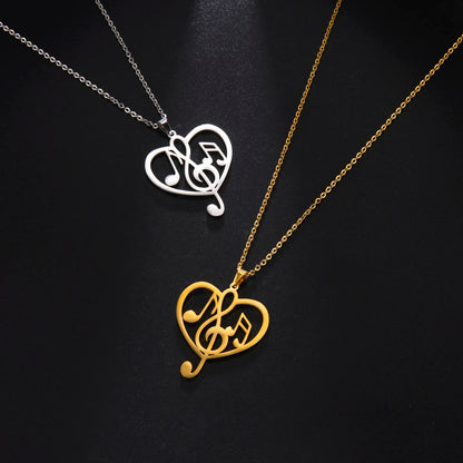 Note Treble Musical G Clef Symbol Necklace Music Heart Chain Gift For Woman Men Girl Stainless Steel Pendant Fashion Jewelry