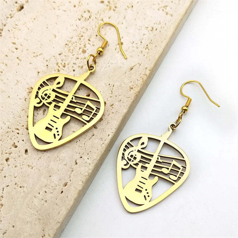 Rock Music Guitar Pick Pendant Drop Earrings for Women Stainless Steel Punk Musical Bass Note Dangle Earring Party Gift Jewelry