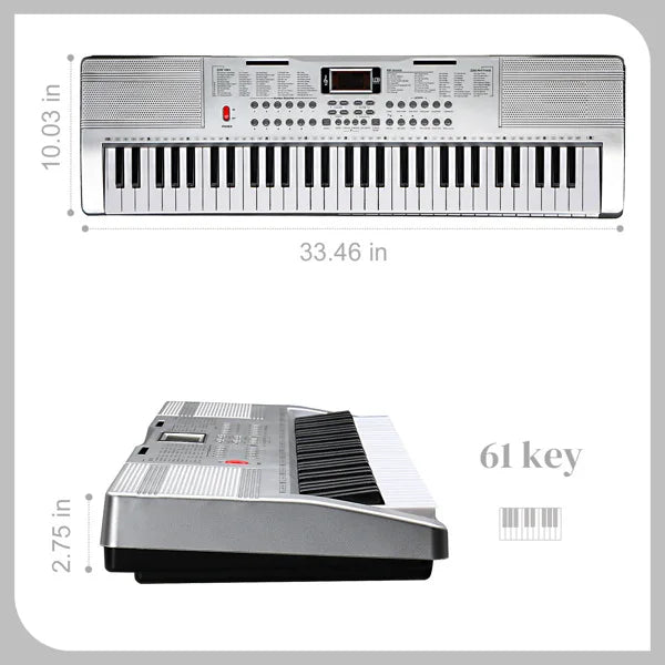 61 Key Lighting Keyboard with Piano Stand, Piano Bench, Built In Speakers, Headphone, Microphone, Music Rest, LED Screen