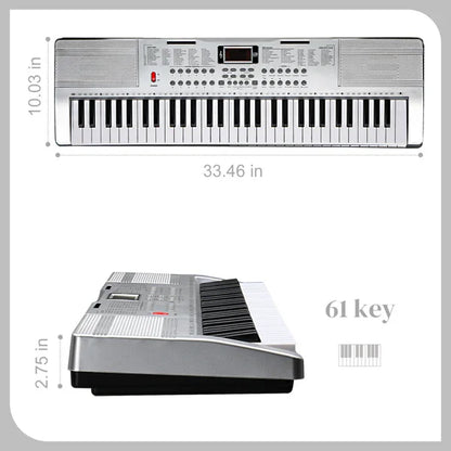61 Key Lighting Keyboard with Piano Stand, Piano Bench, Built In Speakers, Headphone, Microphone, Music Rest, LED Screen