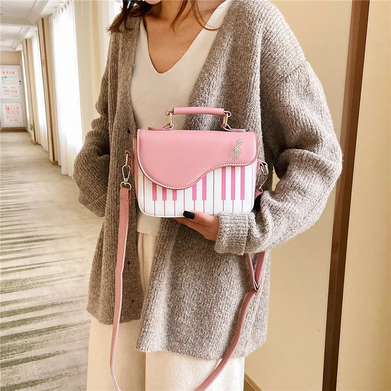 Korean Piano Design Women's Shoulder Bag PU Leather Messenger Handbag Fashion Crossbody with Coin Pocket