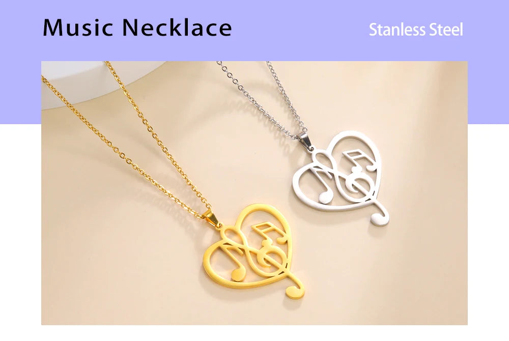 Note Treble Musical G Clef Symbol Necklace Music Heart Chain Gift For Woman Men Girl Stainless Steel Pendant Fashion Jewelry