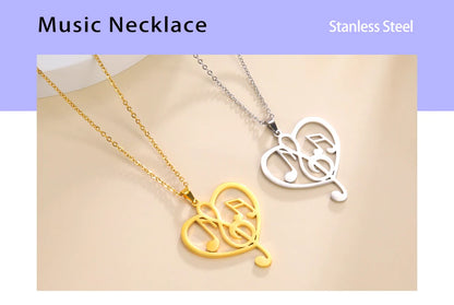 Note Treble Musical G Clef Symbol Necklace Music Heart Chain Gift For Woman Men Girl Stainless Steel Pendant Fashion Jewelry