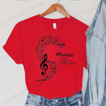 Summer Fashion Brand Women's T-shirt Clothing Music Note Print Tshirt Clothing Y2k Streetwear T Shirt Music Note Lover Tee Tops