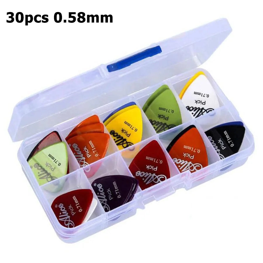 30pcs Boxed ABS Picks 0.58mm-1.5mm Multi Thickness Guitar Picks Suitable for Guitar Ukulele Bass String Instrument Accessories