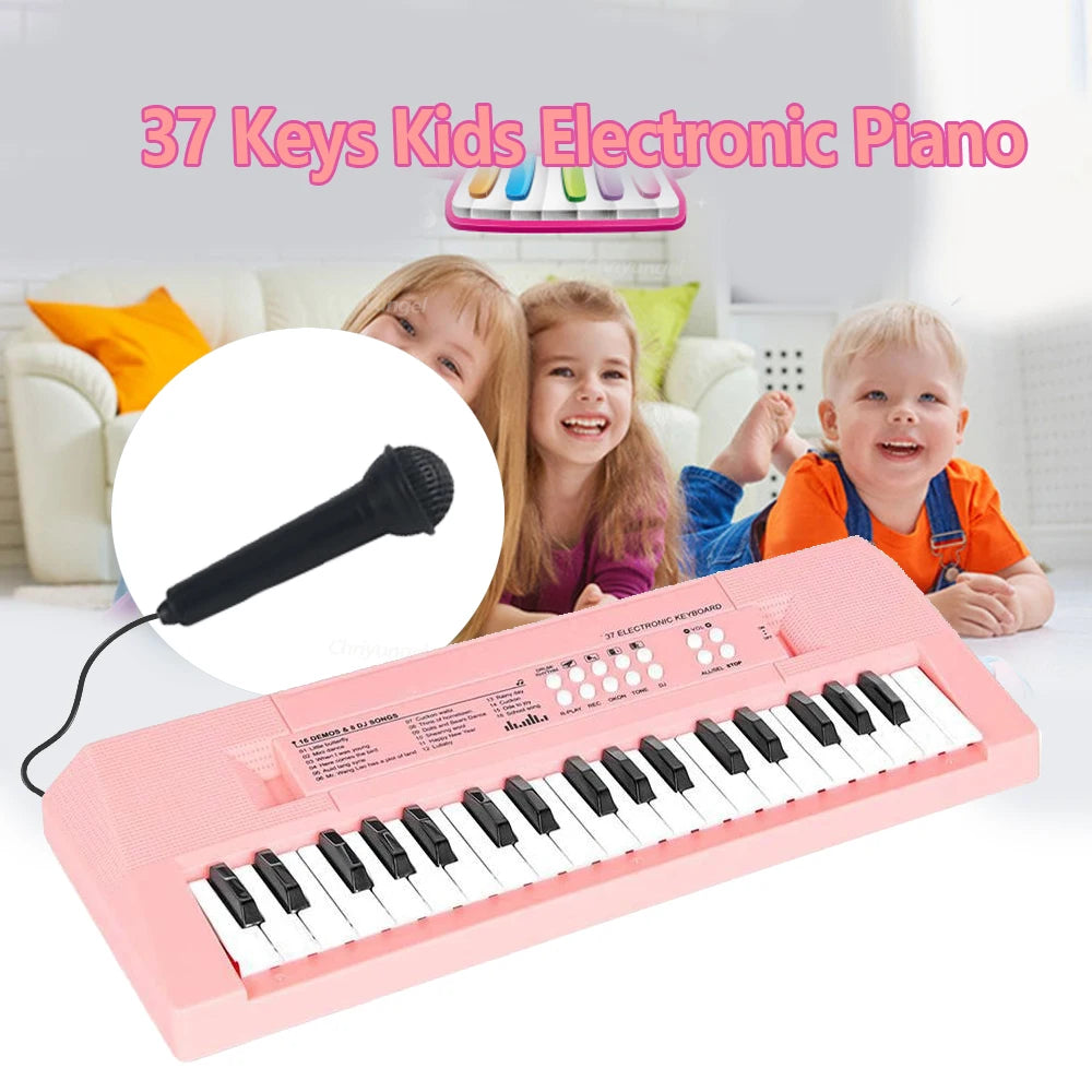 37-Key Rechargeable Electronic Piano Keyboard + Mic – Educational Music Toy for Kids