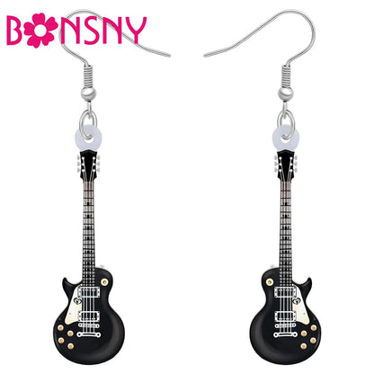 Bonsny Acrylic Anime Guitar Dangle Earrings Musical Instruments Drop Charms Fashion Jewelry For Women Girls Teens Gift Accessory