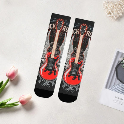 Rock Rolling Guitar Men's Socks Harajuku Style Fashion Retro Casual Socks Crazy Party Gift Street Hip Hop Novelty Funny Socks