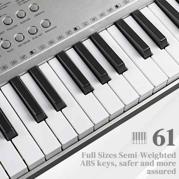 61 Key Lighting Keyboard with Piano Stand, Piano Bench, Built In Speakers, Headphone, Microphone, Music Rest, LED Screen