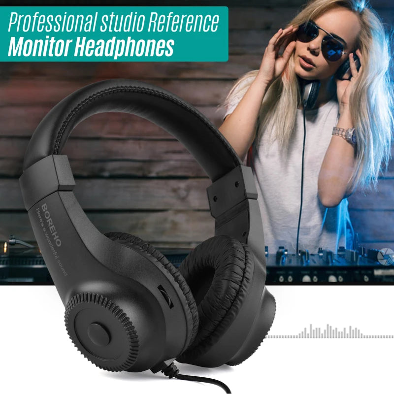Wired Stereo Monitor Headphones Over-ear Headset with 50mm Driver 6.5mm Plug for Guitar Amplifier Electric Piano Audio Mixer