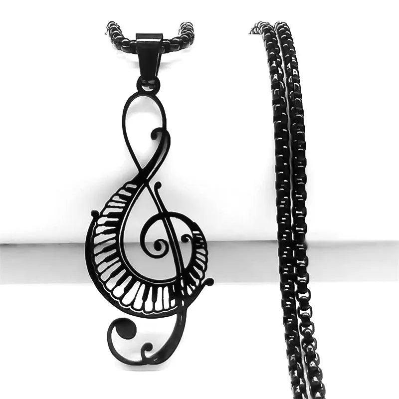 Musical-Note Hollow Pendant Necklace – Stainless Steel Piano-Keys & Music Symbol Jewelry