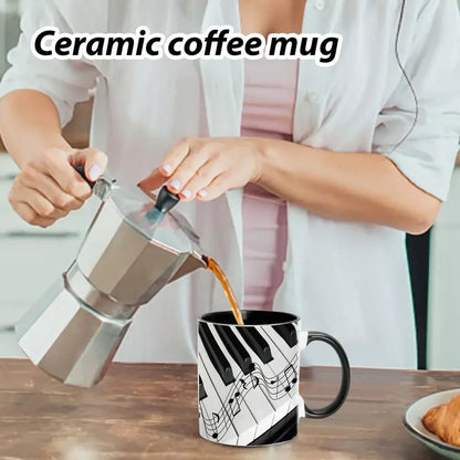 Music Theme Mug Coffee Mug Guitar Piano Violin Ceramic Cup Comfortable Handle Patterned Drinkware Home Office Desk Tea Cups