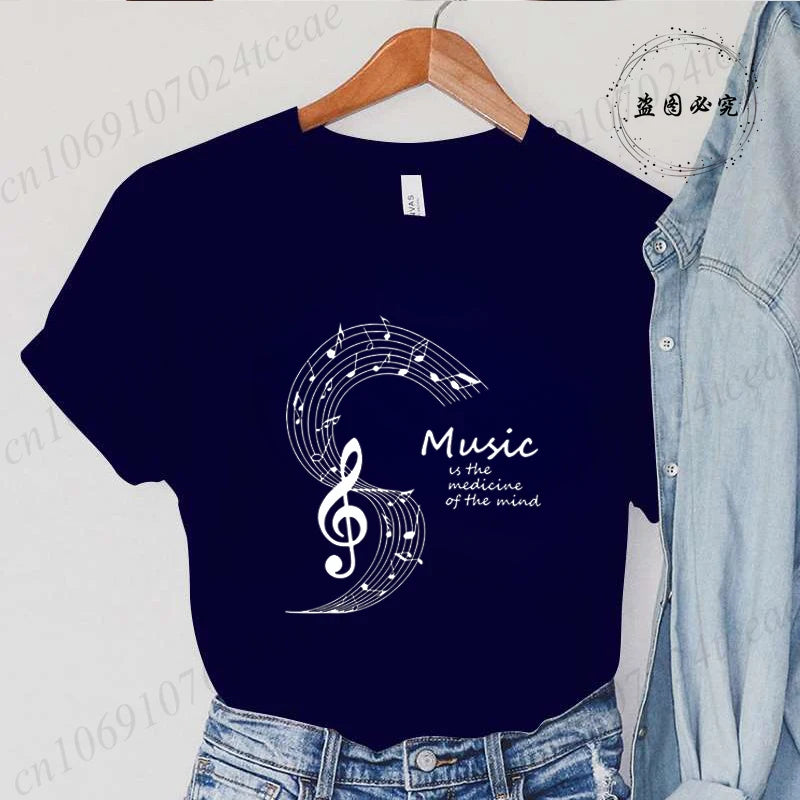 Summer Fashion Brand Women's T-shirt Clothing Music Note Print Tshirt Clothing Y2k Streetwear T Shirt Music Note Lover Tee Tops