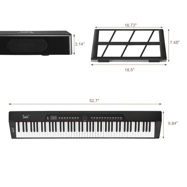 Semi-Weighted 88 Key Full Size Standard Keyboards Digital Piano with Dual-tube X-Shape Stand, MIDI Bluetooth, Headphone